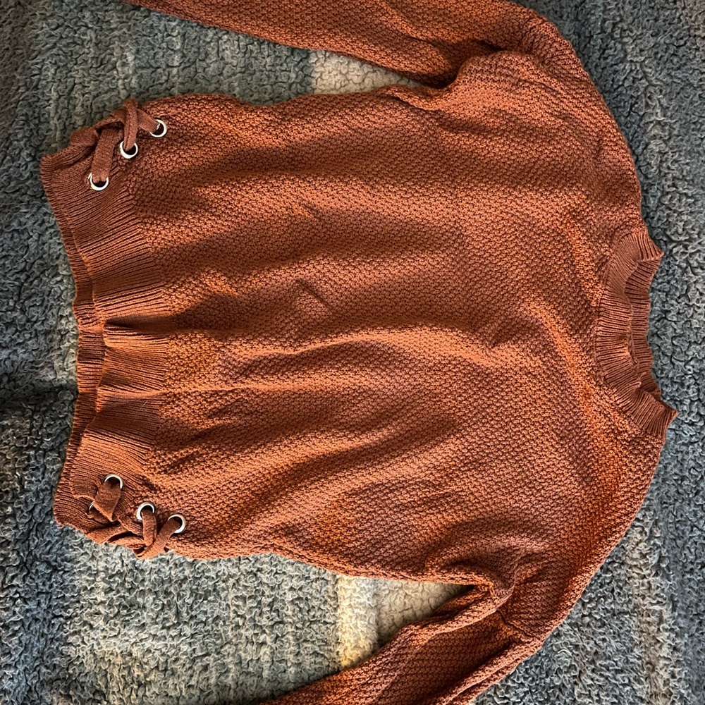 Rust Knit Sweater with Lace-Up Sides